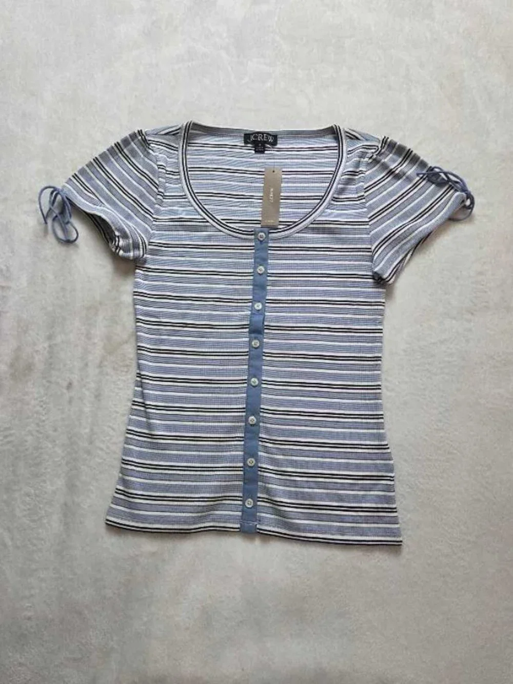 New S J.Crew perfect rib button-up shirt with satin trim in Blue stripe